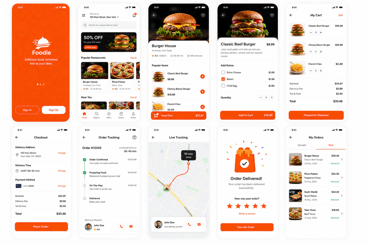 Food delivery mobile app design preview